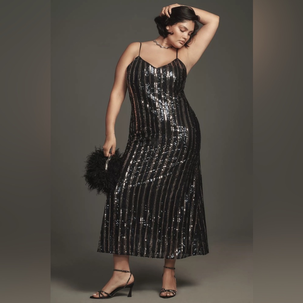 Maeve Sleeveless Sequin Stripe Midi Dress